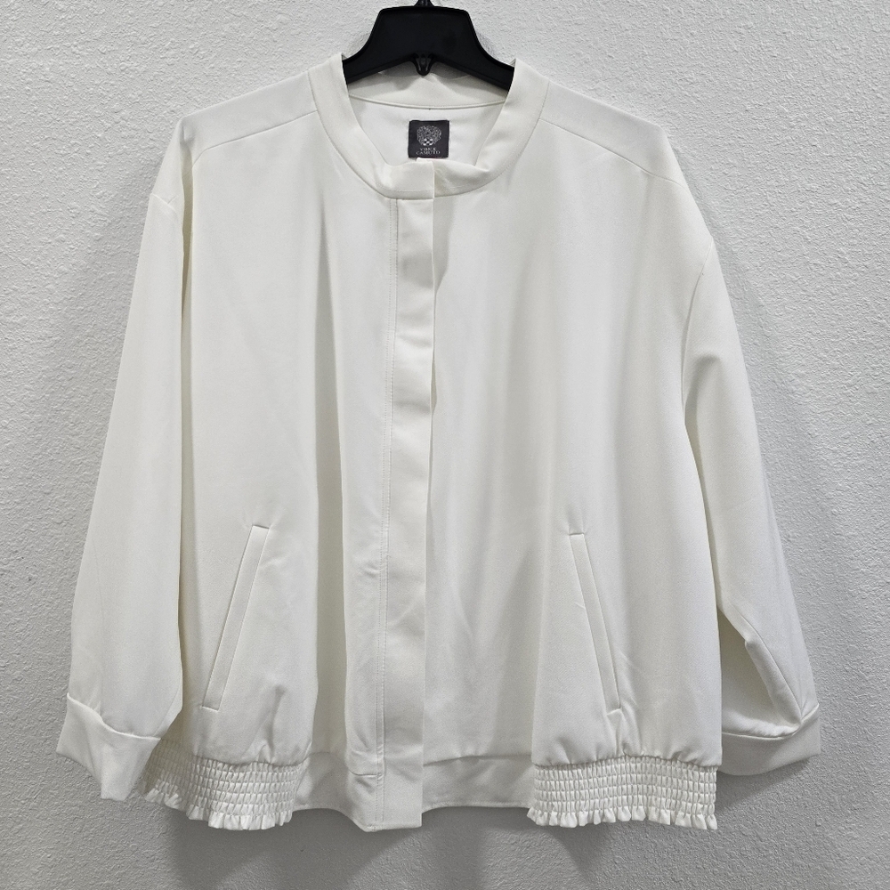 Vince Camuto Soho Stretch Twill Banded Collar  White Jacket Size 3X Zip Front